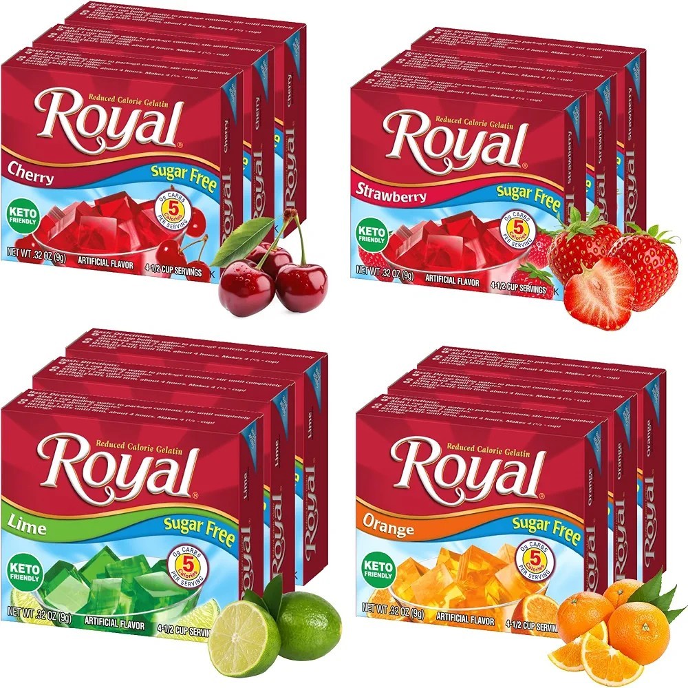 Royal Gelatin Sugar Free Variety – 12 Pack -3 Boxes Each Flavor