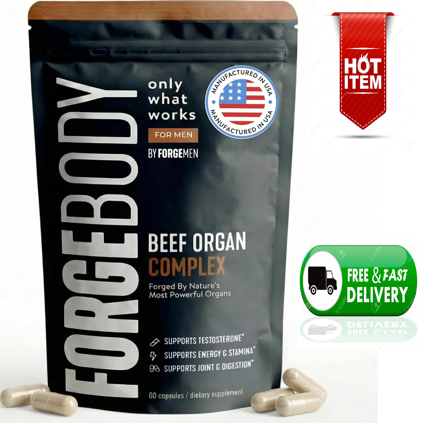 FORGEBODY® Beef Organ Complex Capsules 1 Month – 100% Grass Fed Organ Supplement