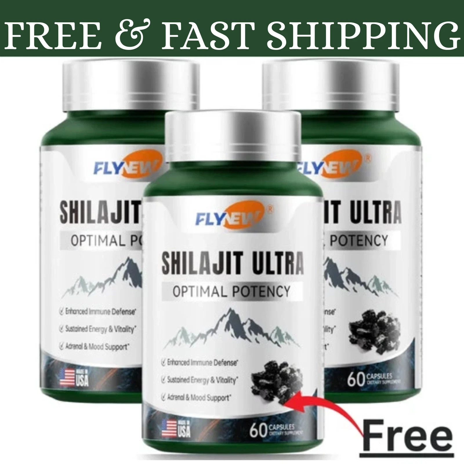3 Pack Flynew Shilajit Ultra Optimal Potency, Shilajit Extract with L-Arginine