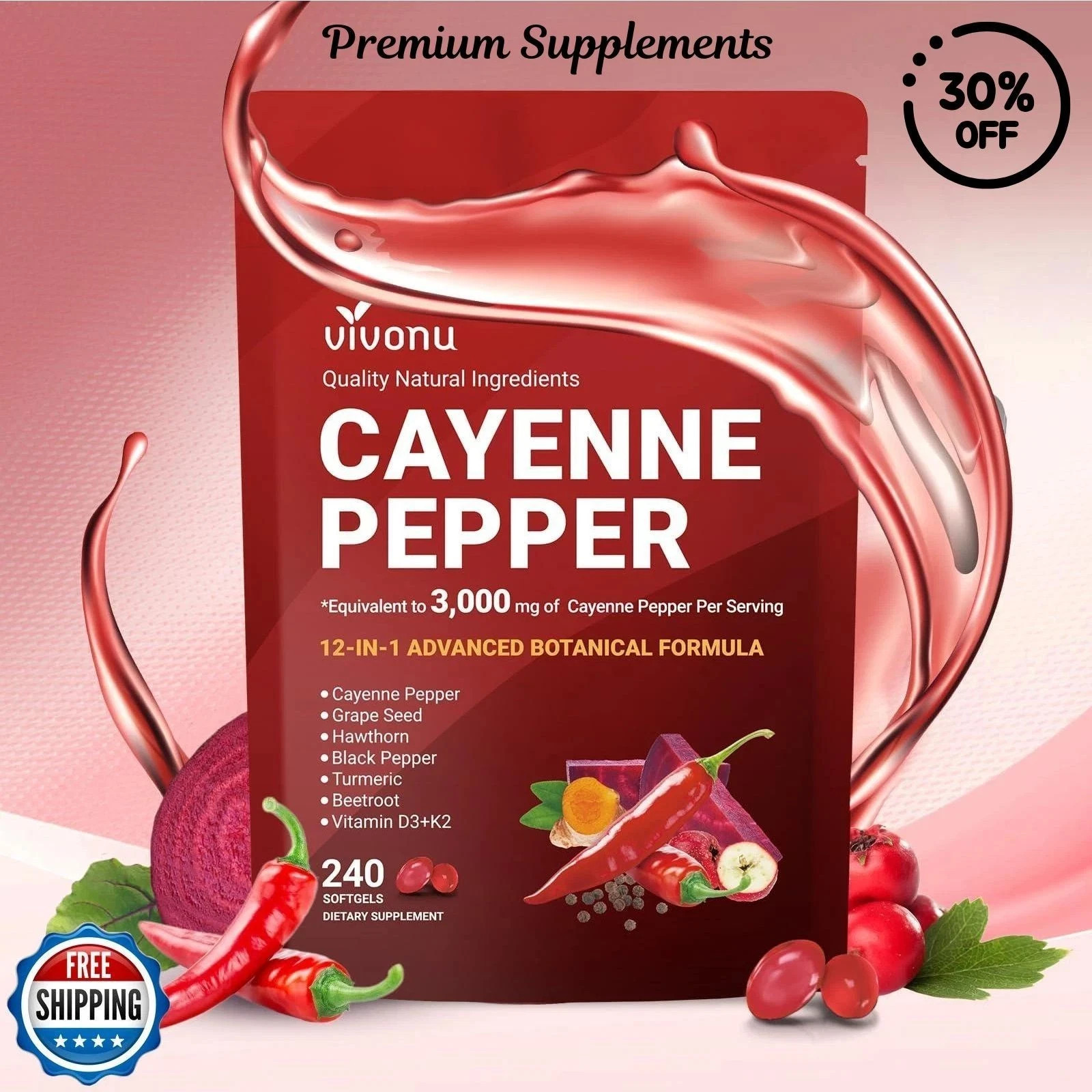 Cayenne Pepper Softgels Supplement, Supports Leg Vein- Heart and Blood Vessel US