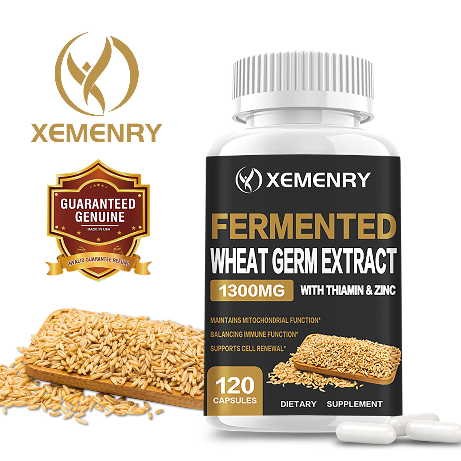 Fermented Wheat Germ Extract 1300mg – Anti-Aging, Cell Renewal – Thiamin, Zinc