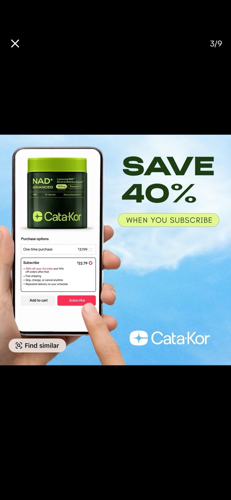 1 – 3 Pack Cata-Kor Liposomal NAD+ Advanced 500mg Healthy Aging 60 Caps