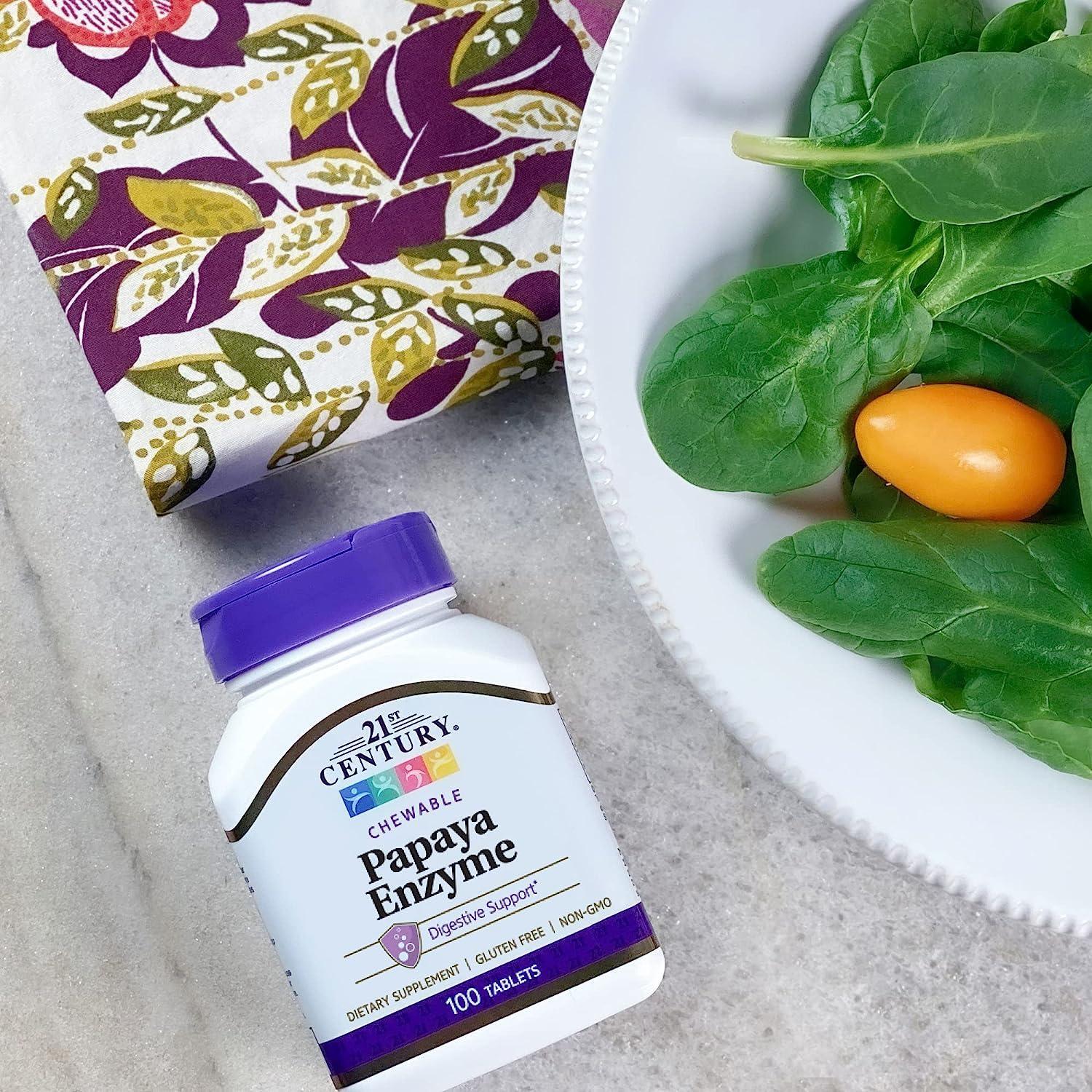 Papaya Enzymes Tropical Flavor Digestion Nutrient Absorption Support, 100 Chews
