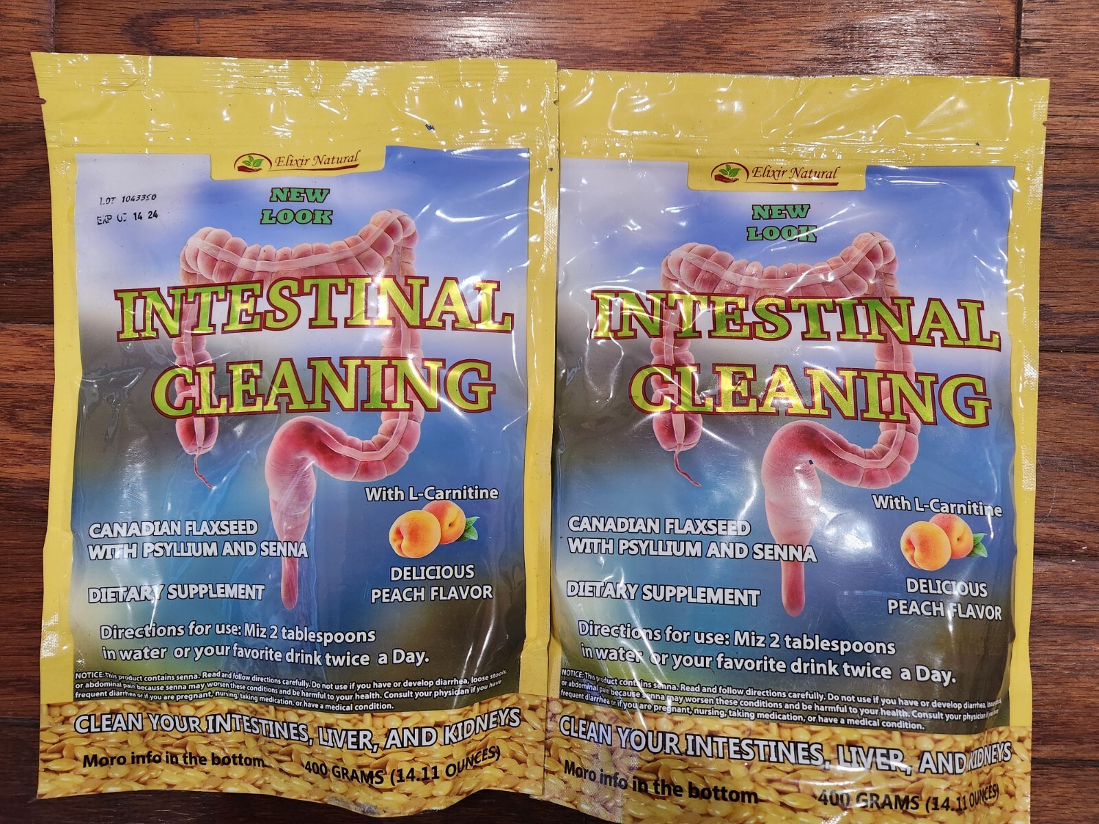 NEW 2 INTESTINAL CLEANING ELIXIR NATURAL PEACH FLAVOR 12/2025 14 OZ  400 GR.