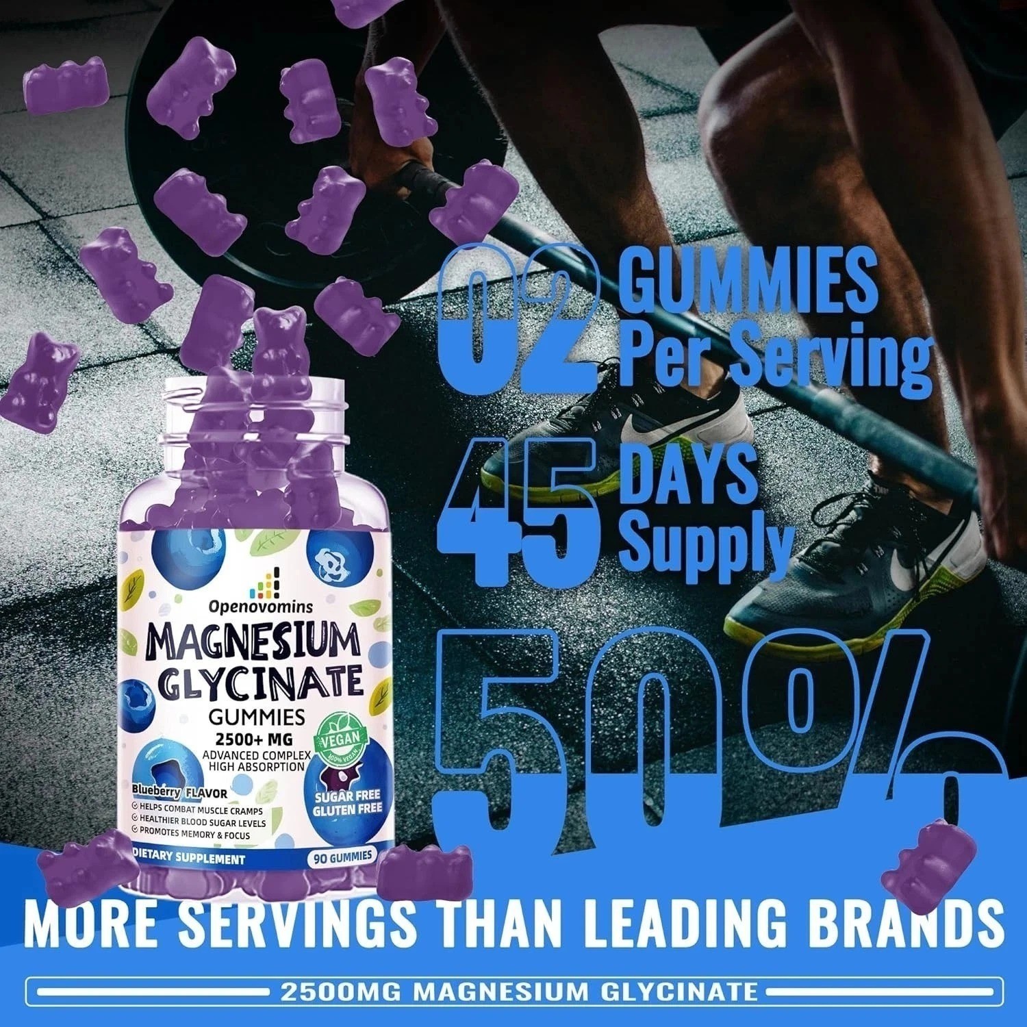 Magnesium Glycinate Gummies 2500mg – Sugar Free Magnesium Potassium Supplement w