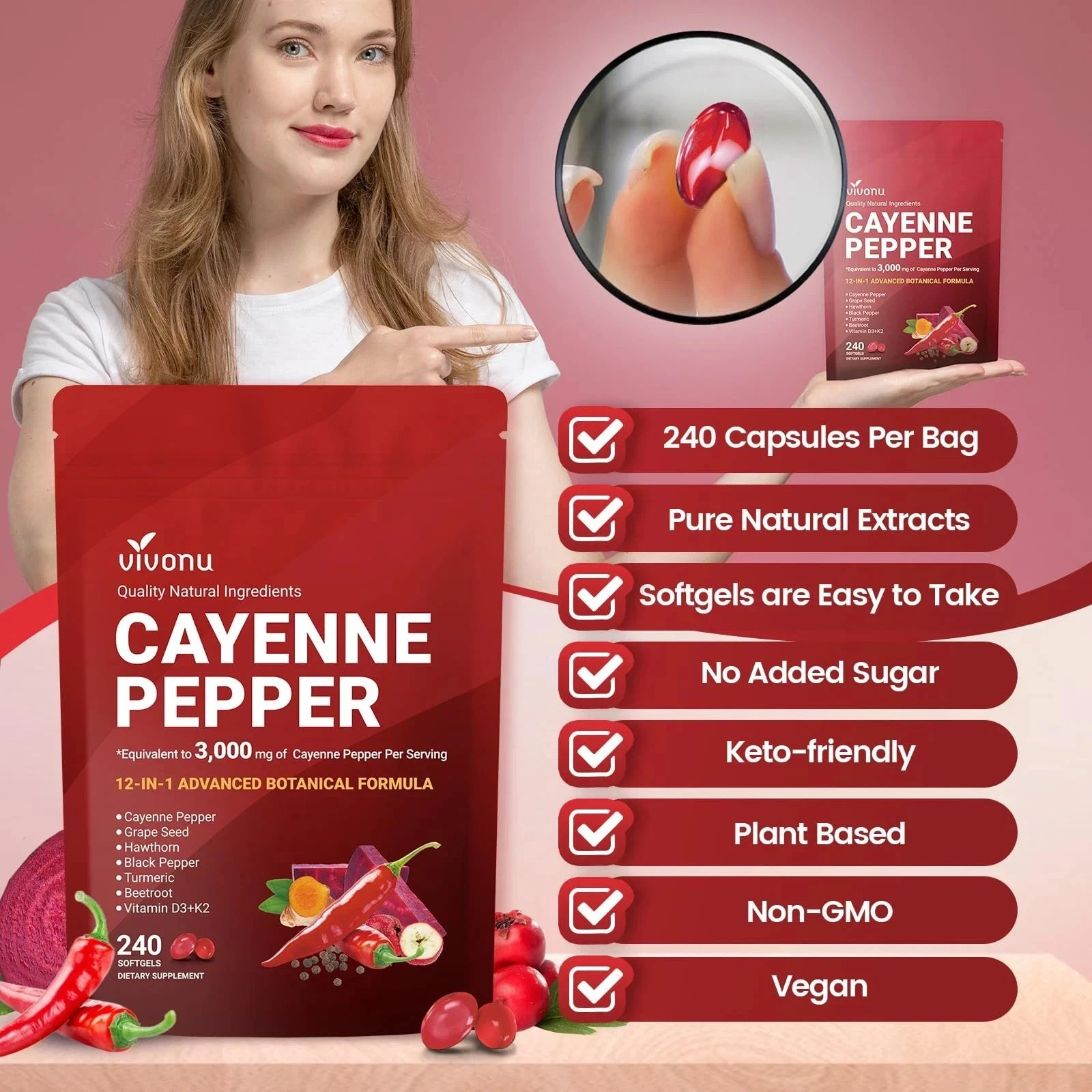 Cayenne Pepper Softgels Supplement, Supports Leg Vein- Heart and Blood Vessel US