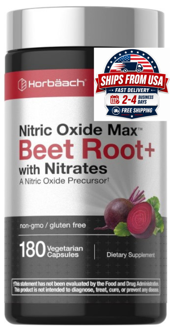 Nitric Oxide Beet Root Capsules | 180 Count | with Nitrates and Precursor | For