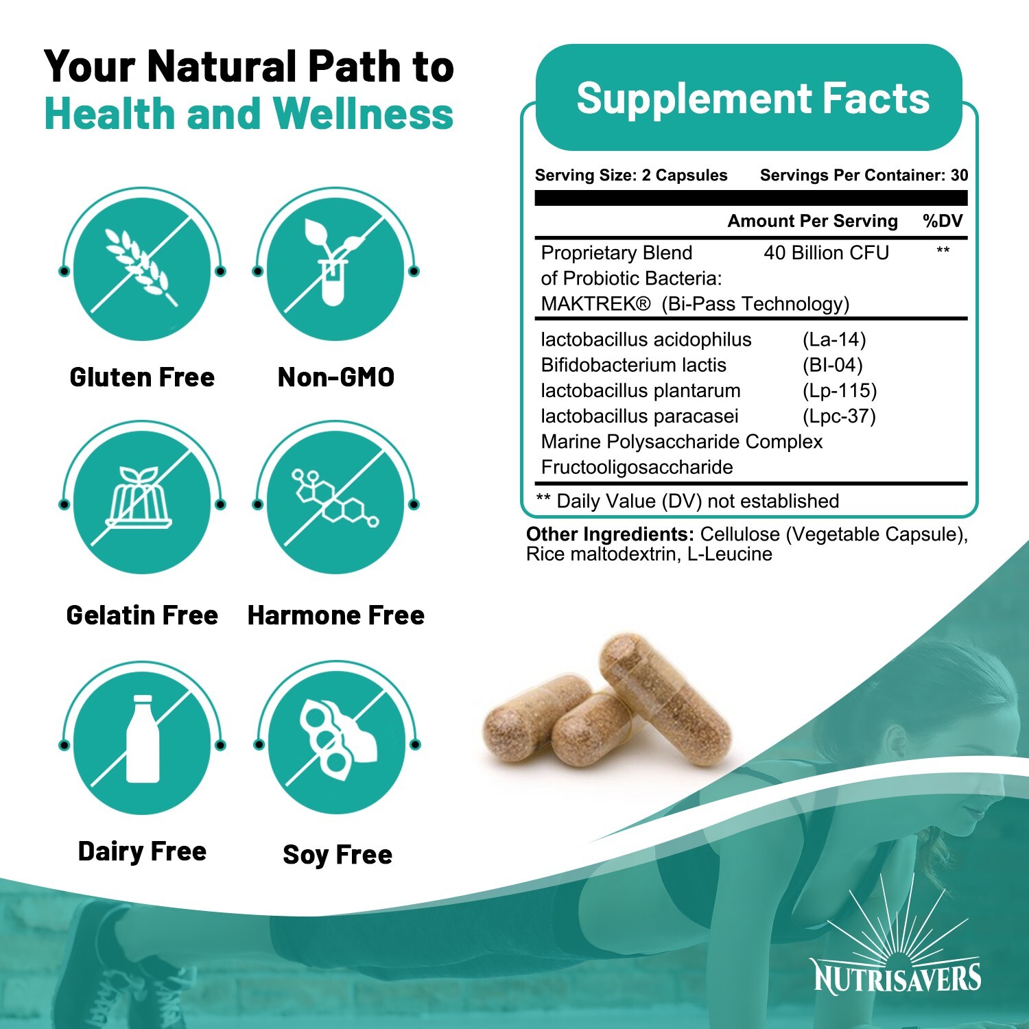 Probiotic Digestion Support 40 Billion CFU Body Defense 60 Vegan Caps