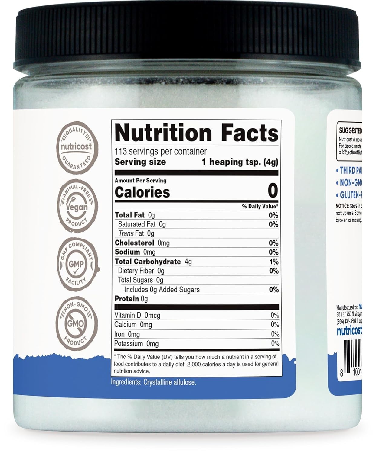 Nutricost Allulose Sweetener, 1 LB – KETO Sugar, 0 Calorie, Low Carb