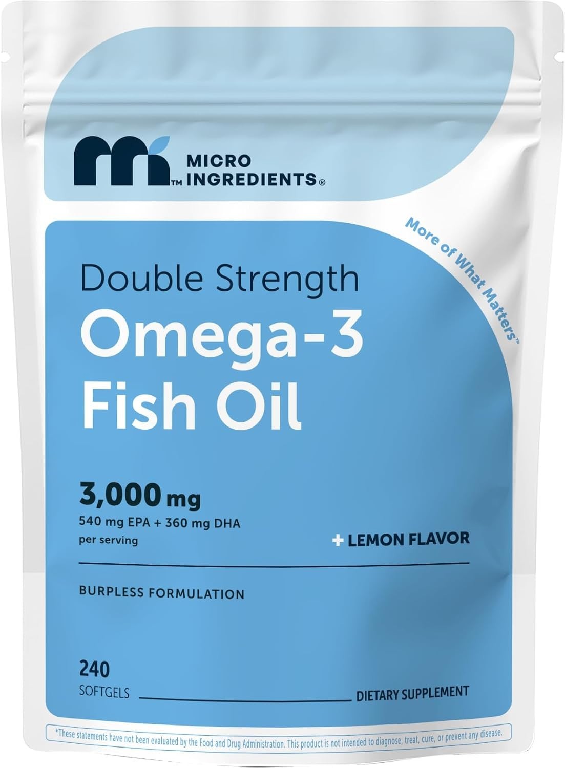 Omega 3 Fish Oil 3,000mg Softgels – Lemon Flavor, Burpless Formula, 240 Count