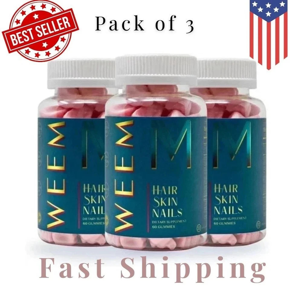 3 Packs WEEM Hair Skin and Nails Gummies, Vegan biotin Vitamins, Healthy Hair