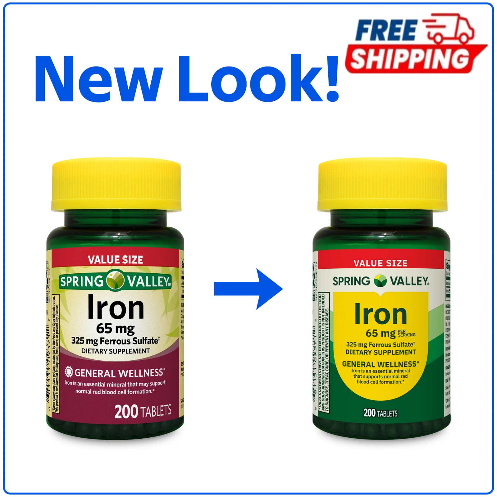 Spring Valley Iron 65 mg Dietary Supplement – 200 Tablets – Mineral Support