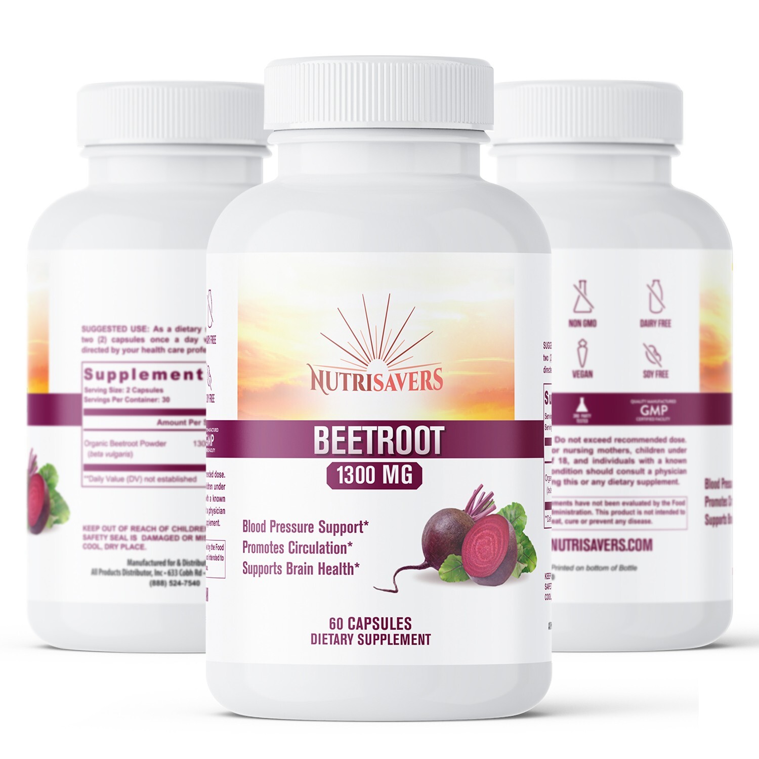 Nutri Saver Beetroot 1300mg – Non GMO & Gluten-Free – 60 Capsules, Pack of 3