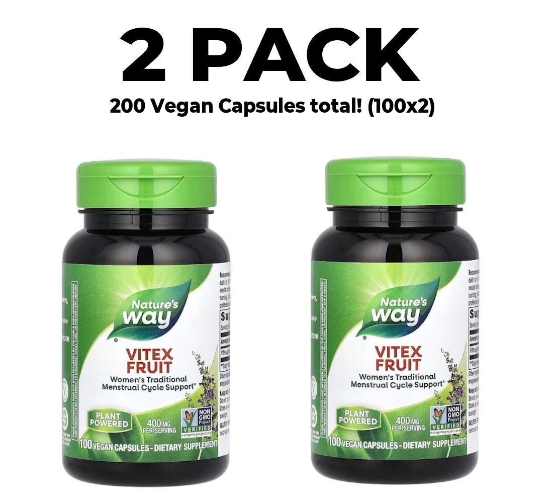 Nature’s Way, Vitex Fruit, 2 PACK, 400 mg per, 100 Vegan Capsules (200 total!)