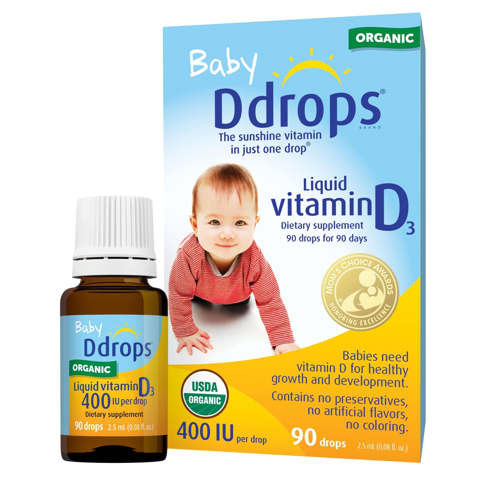 Vitamin D3 Drops for Babies 400 IU 2 Count Dietary Supplement 0.08 Fl Oz