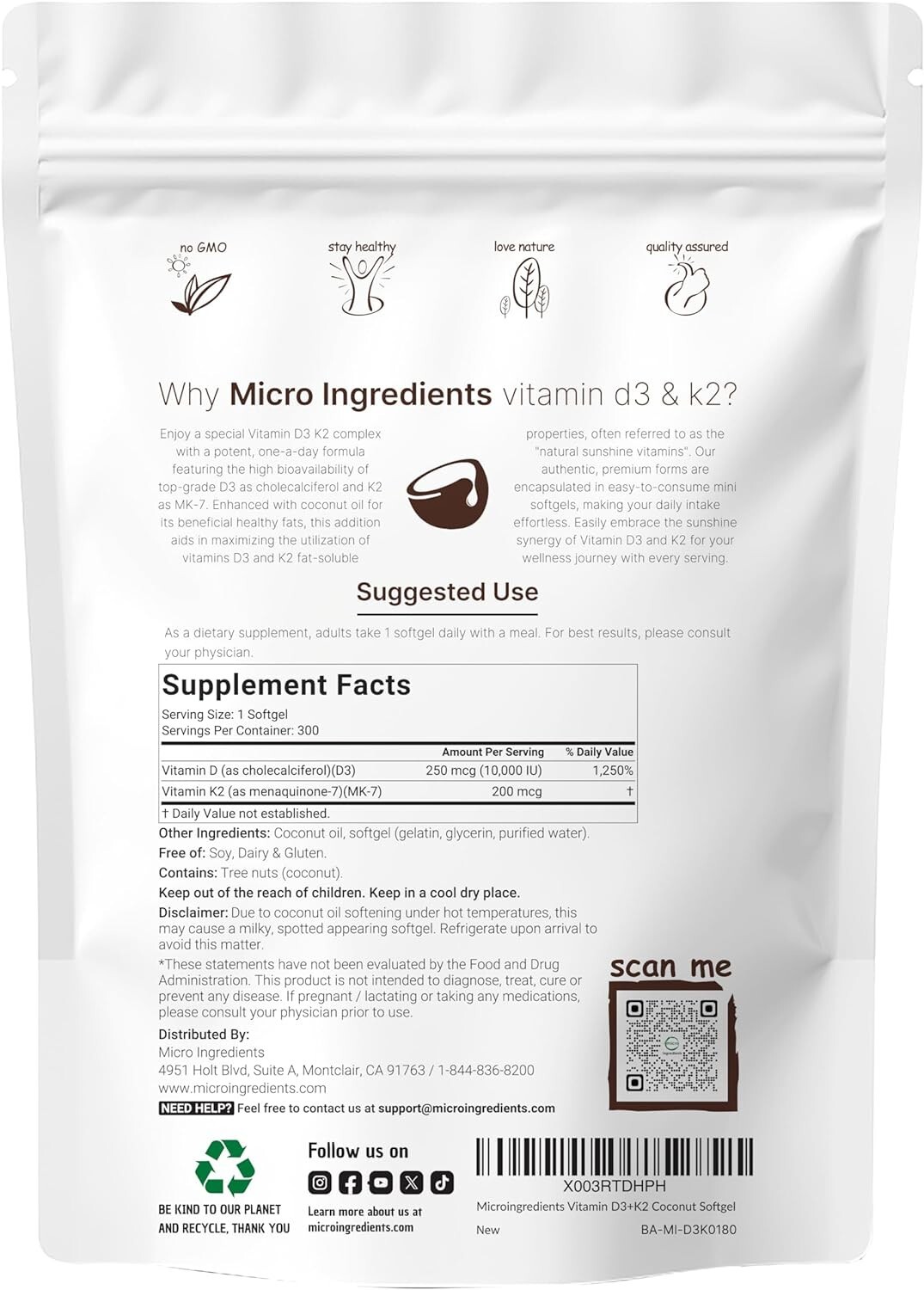 Easy-to-Swallow Coconut Oil Softgels: 2-in-1 D3 10,000 IU & K2 200 mcg Nutrition