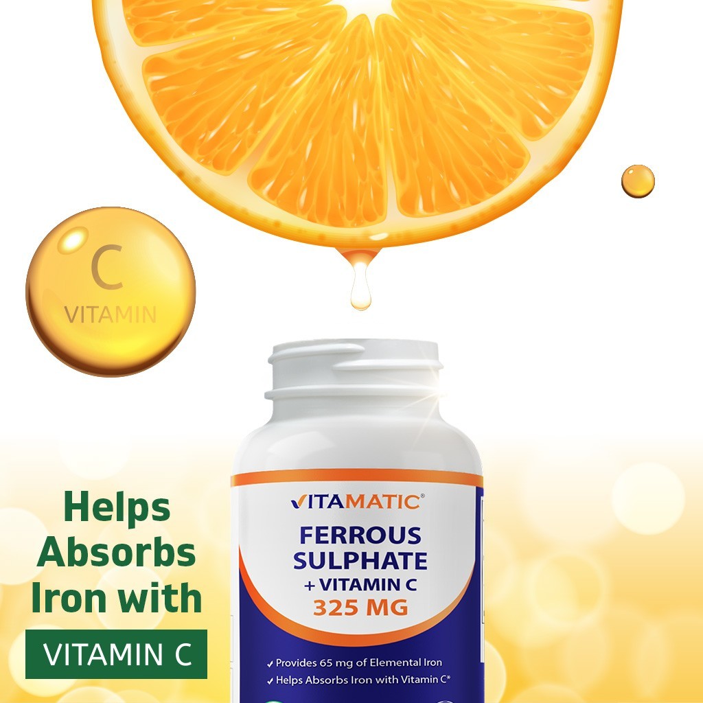 Vitamatic Ferrous Sulphate 325 mg + Vitamin C 100 mg- 250 coated tablets