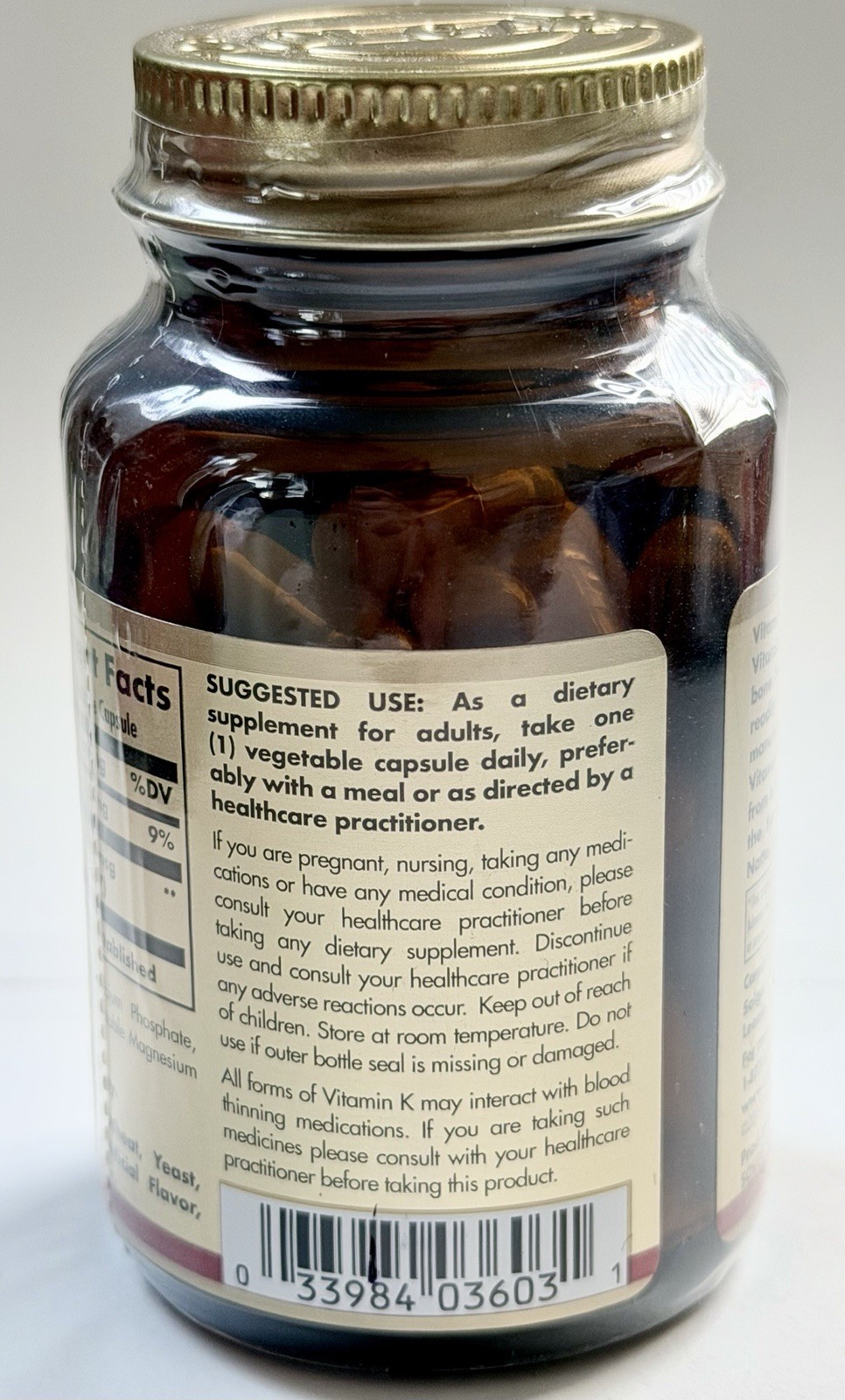 Solgar Vitamin K2 MK-7 100 mcg 50 Veg Capsules Gluten-Free Bone Health