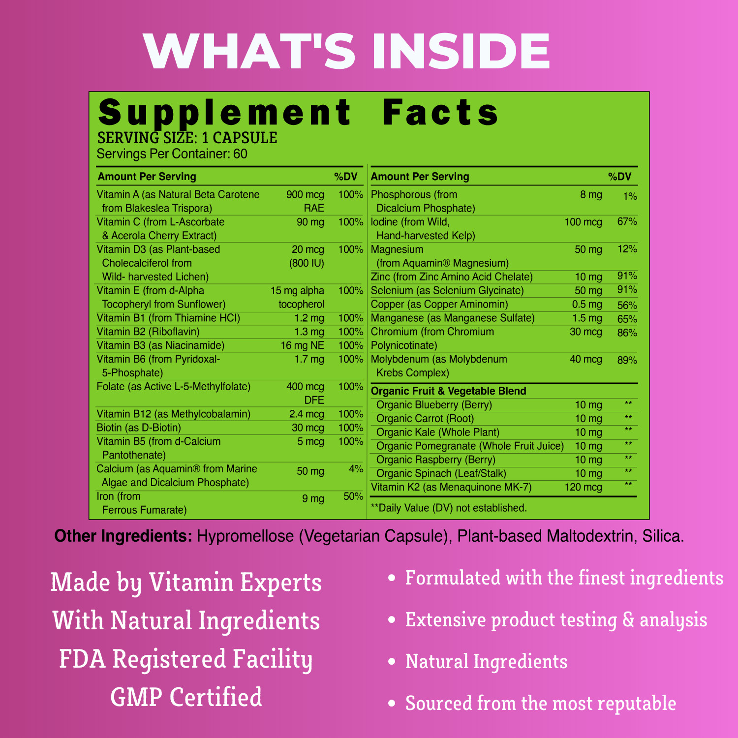 Grow Vitamin One Daily Multivitamin for Women , Organic Whole Foods – 60 Days