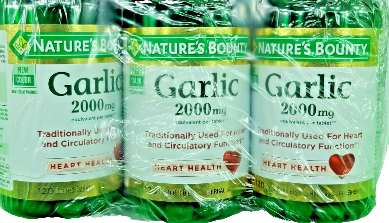 Lot of 3 Nature’s Bounty Garlic 2000 mg 120 Coated Tablets Cardiovascular Health