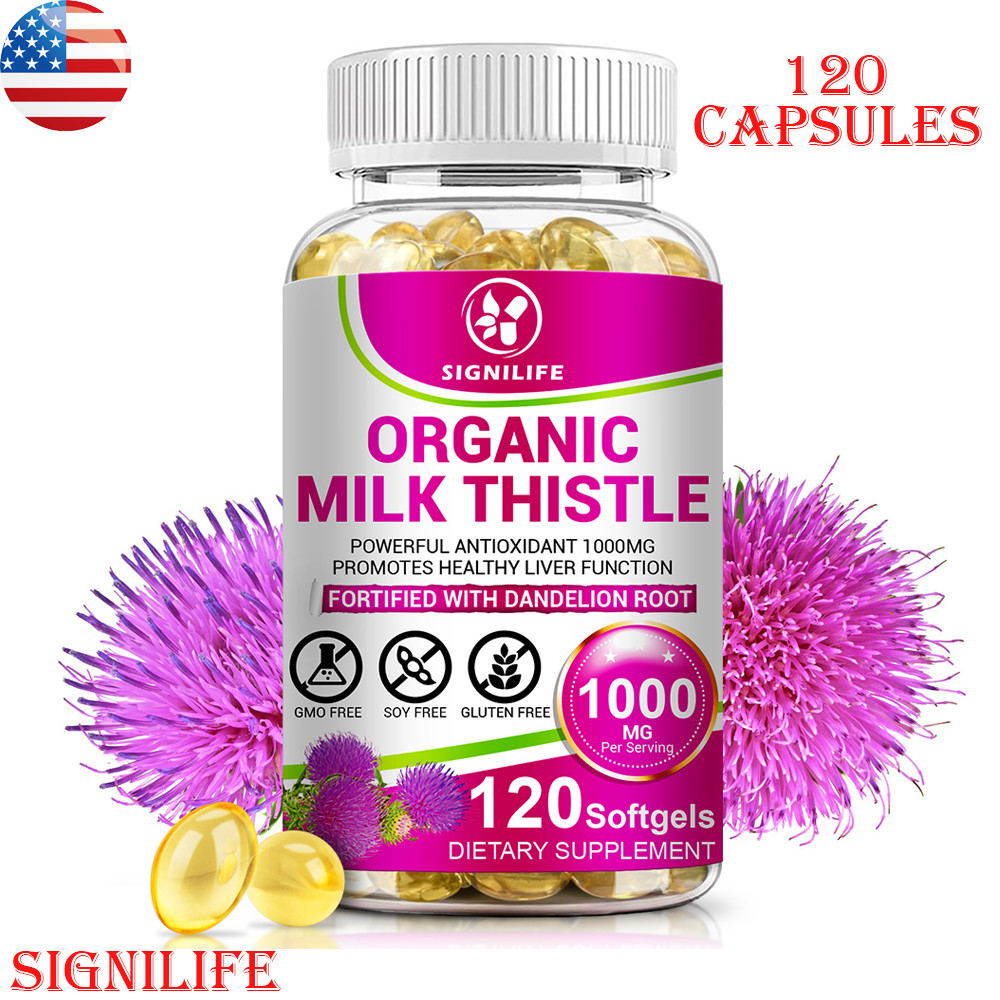 Milk Thistle Liver Cleanse Detox Herbal Liver Support Supplement 120 Capsules.