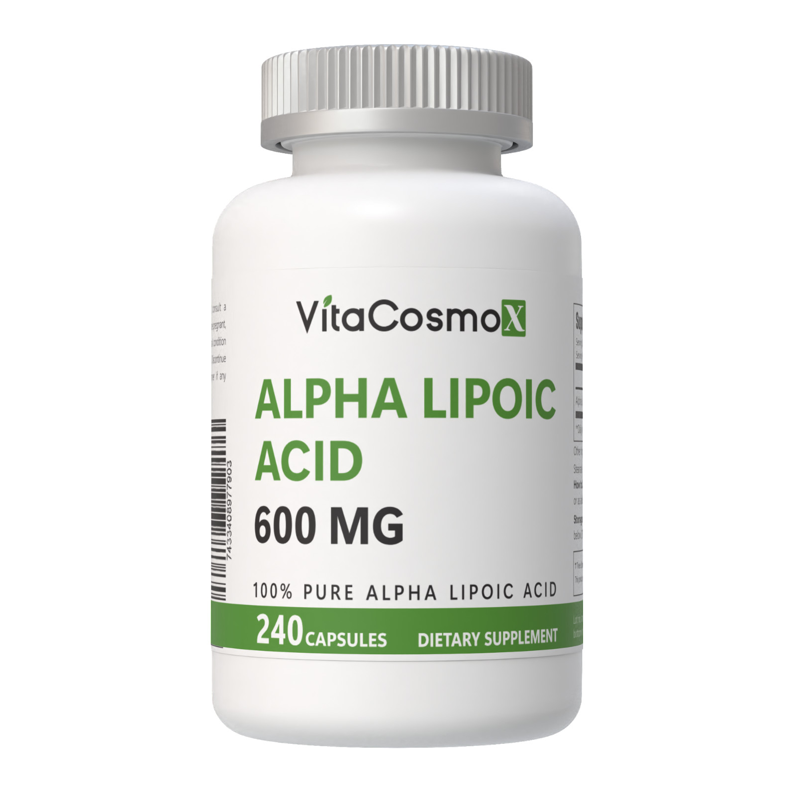 VitaCosmoX Alpha Lipoic Acid (ALA) 600mg Per Serv 240 Vegetable Caps Antioxidant