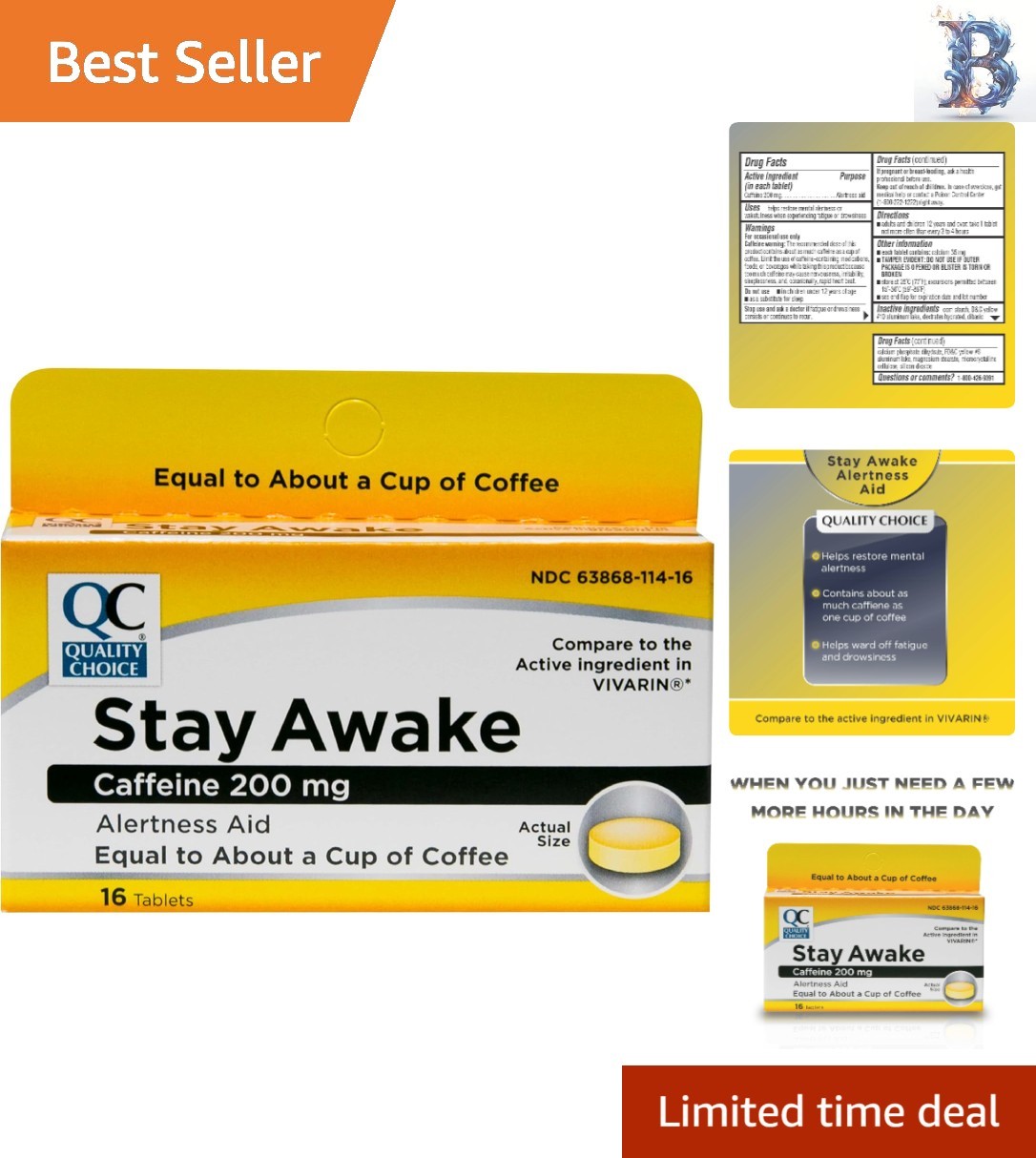 Compact 16 Count Caffeine Tablets – Fast-Acting 200mg for Alertness on the Go