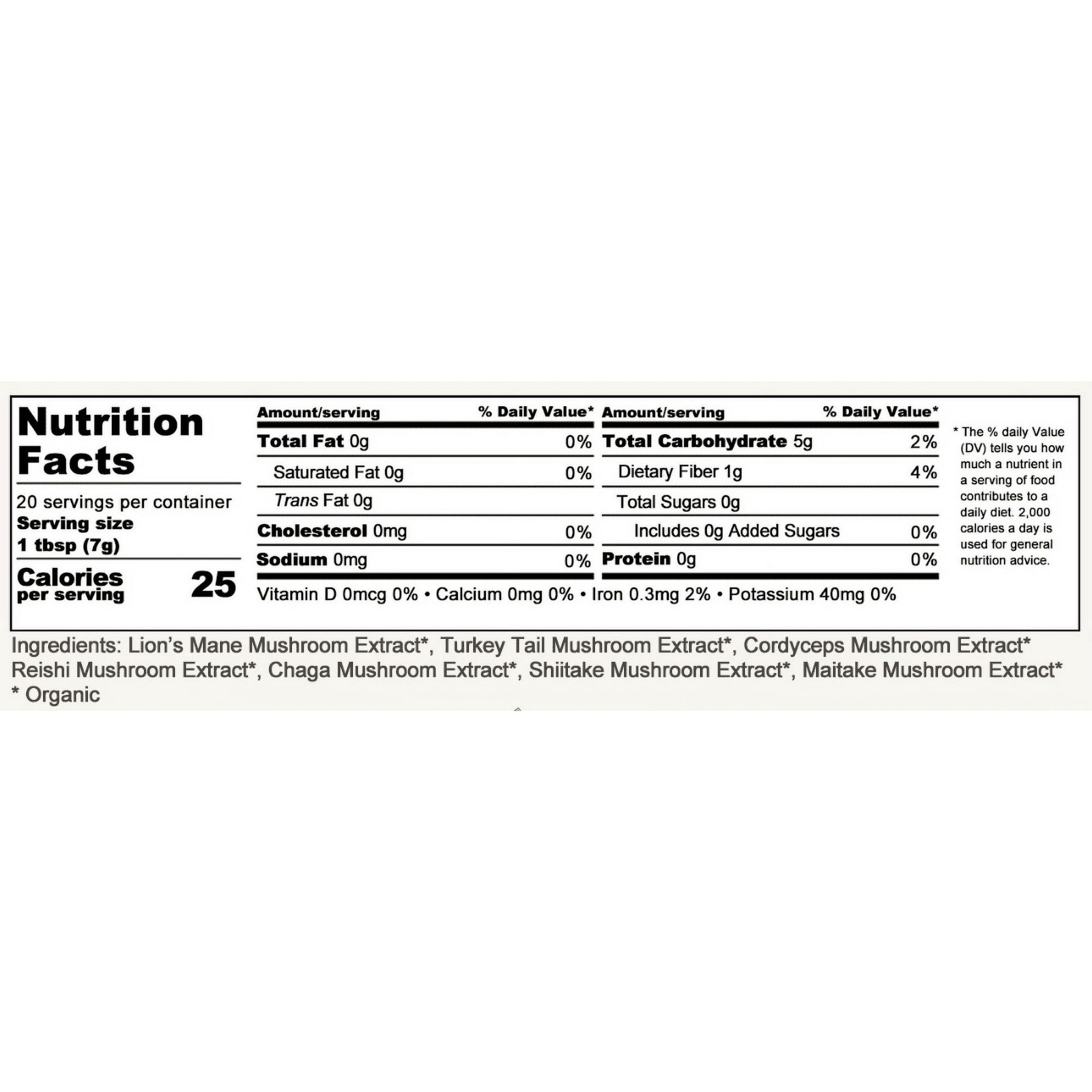 Organic Mushroom Blend 7 in 1 Lions Mane, Reishi, Chaga, Maitake, Cordyceps 5 Oz