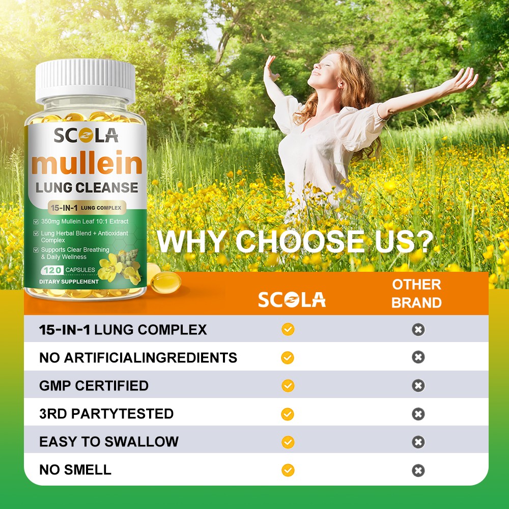 15In1 Mullein Leaf Capsules Extra Strength Support Respiratory Health Lung Detox