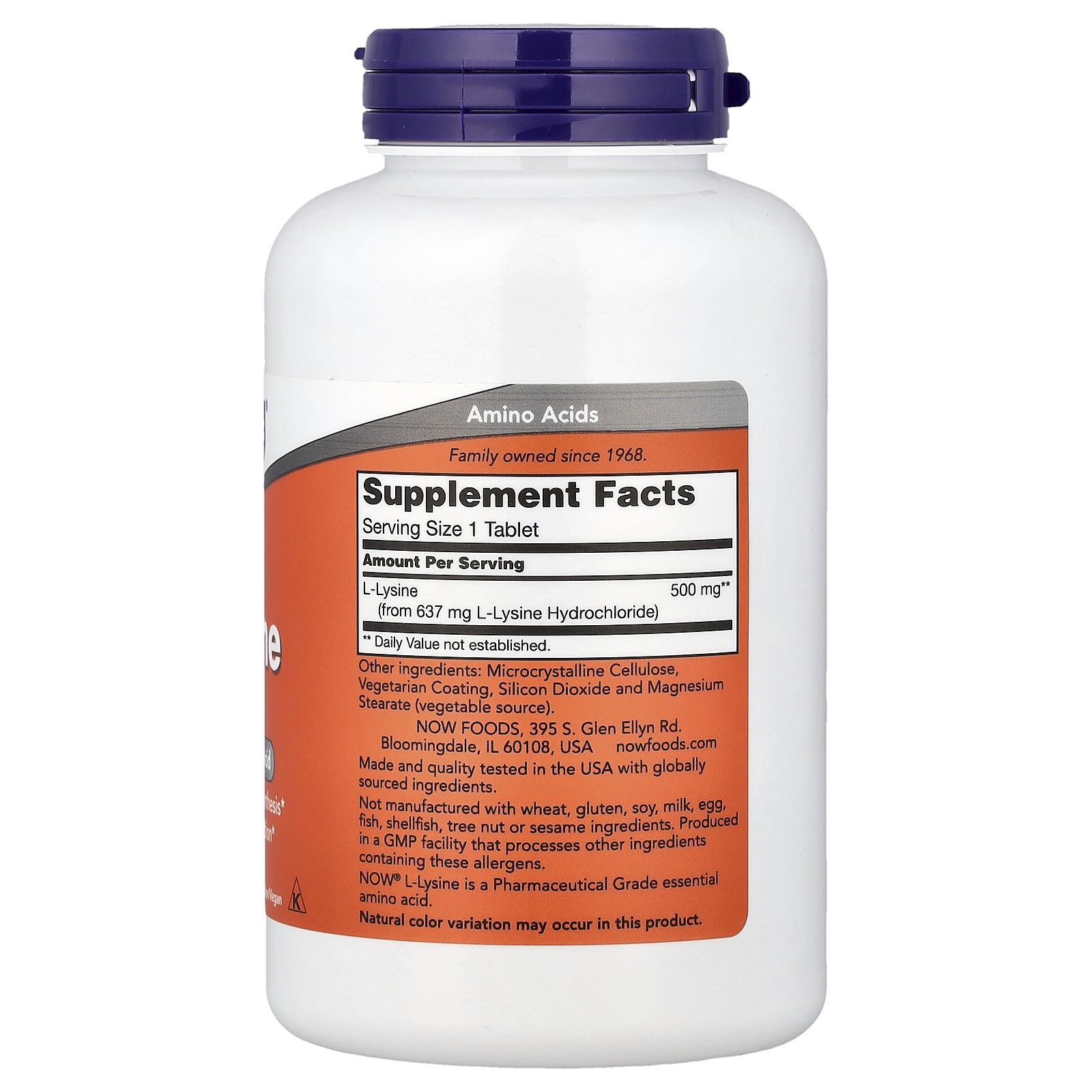 Now Foods L-Lysine 500 mg 250 Tablets GMP Quality Assured, Vegan, Vegetarian