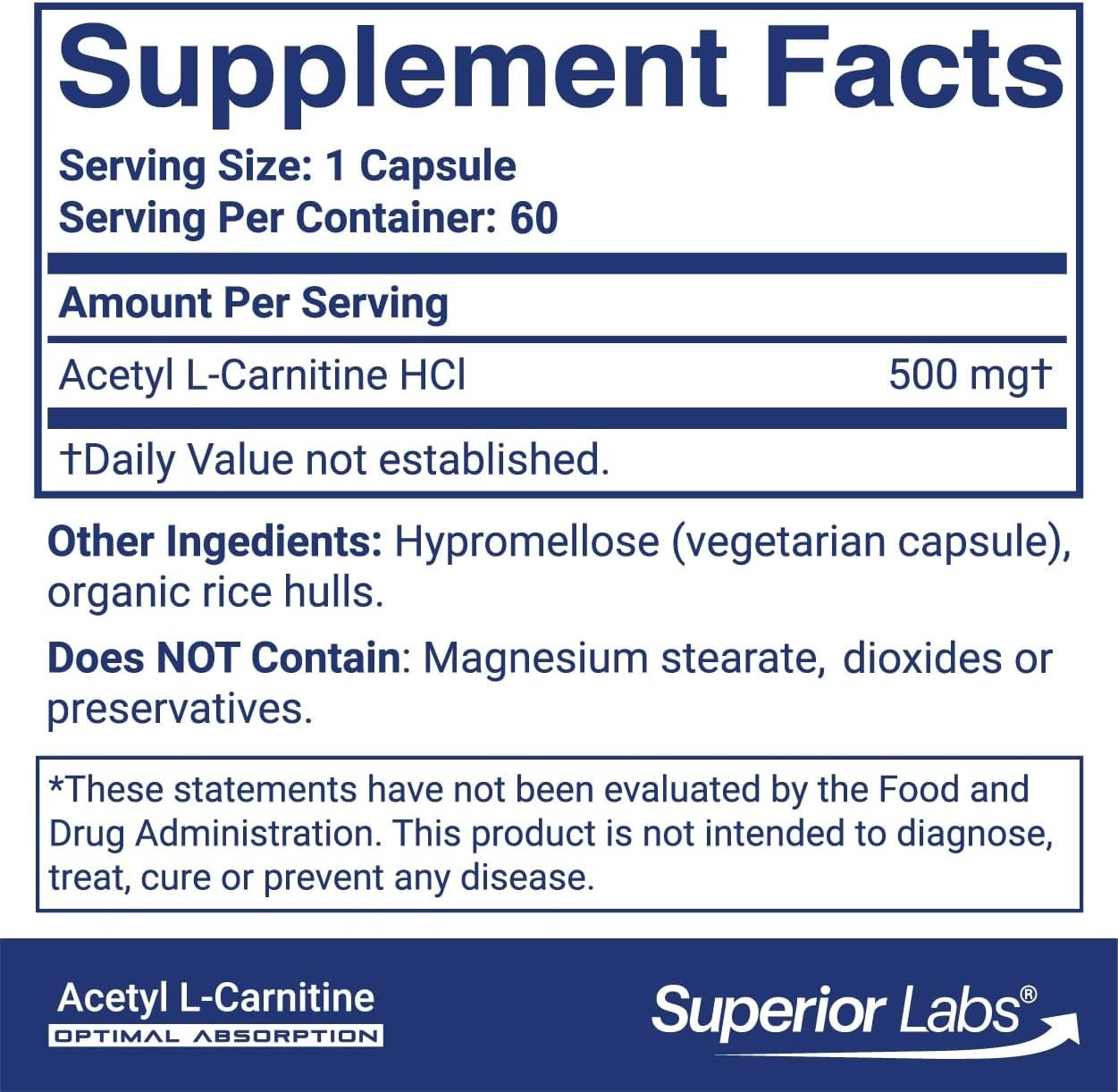 High Potency Acetyl L-Carnitine 60 Veg Caps – Maximum Absorption & Detox Support