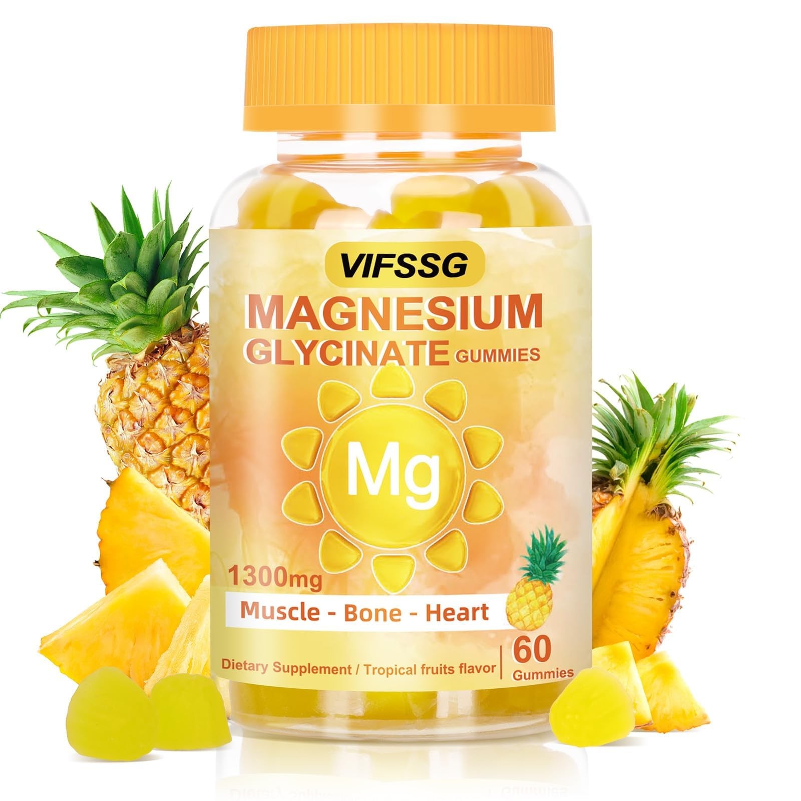 VIFSSG Magnesium Glycinate Gummies 500 Mg, 60 Count (Pack of 1), Yellow