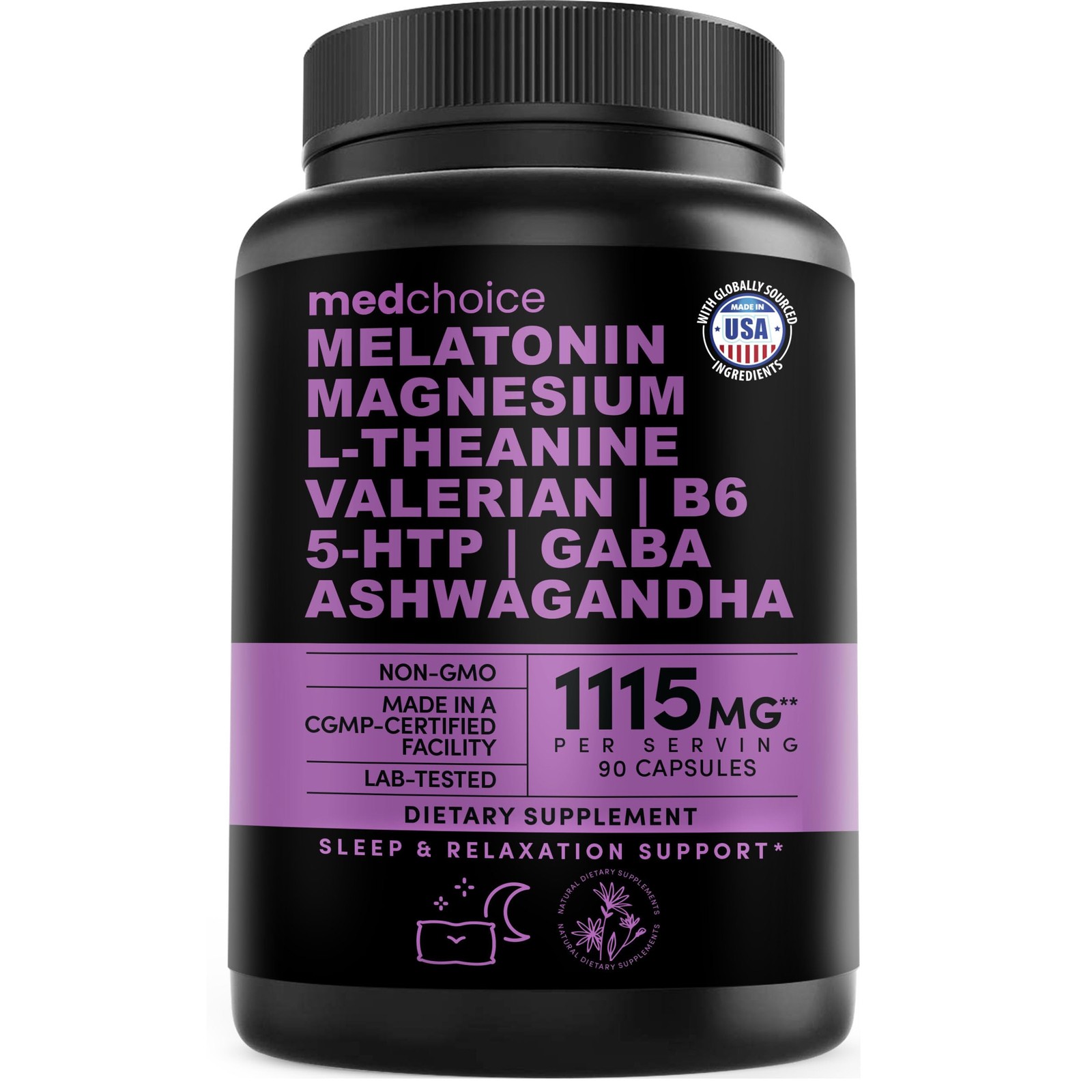 12-in-1 Melatonin Sleep Capsules – Natural Aids 90 Count (Pack of 1)