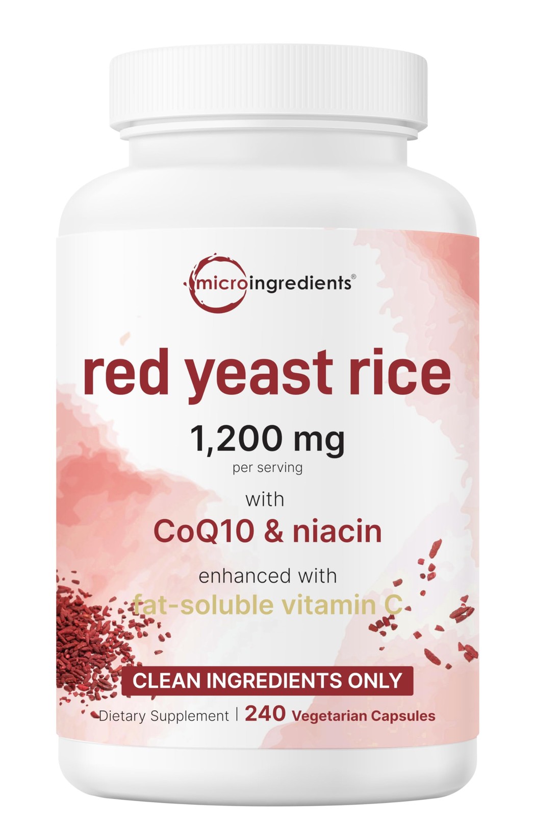Red Yeast Rice 1200mg with CoQ10 100mg, Niacin for Heart Health, 240 Capsules