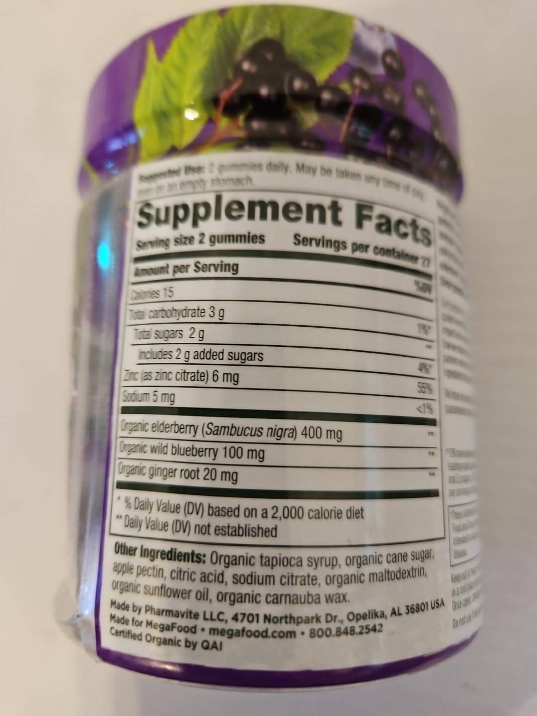 MegaFood Elderberry Immune Support Gummy, 400 mg Berry 54 Gummies Exp 4/26