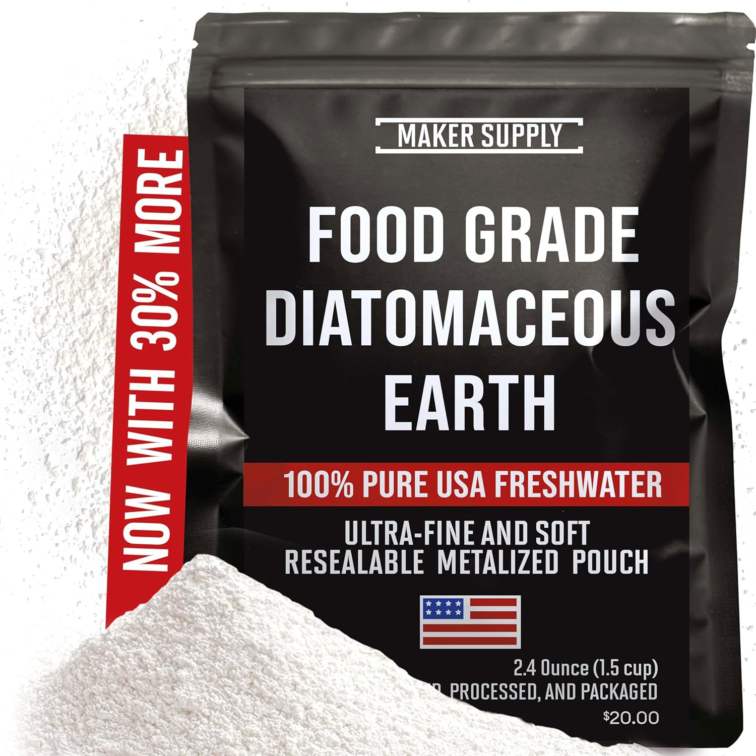 Food Grade Diatomaceous Earth Powder – 2.4 Oz | Ultra Fine Freshwater DE | Natur