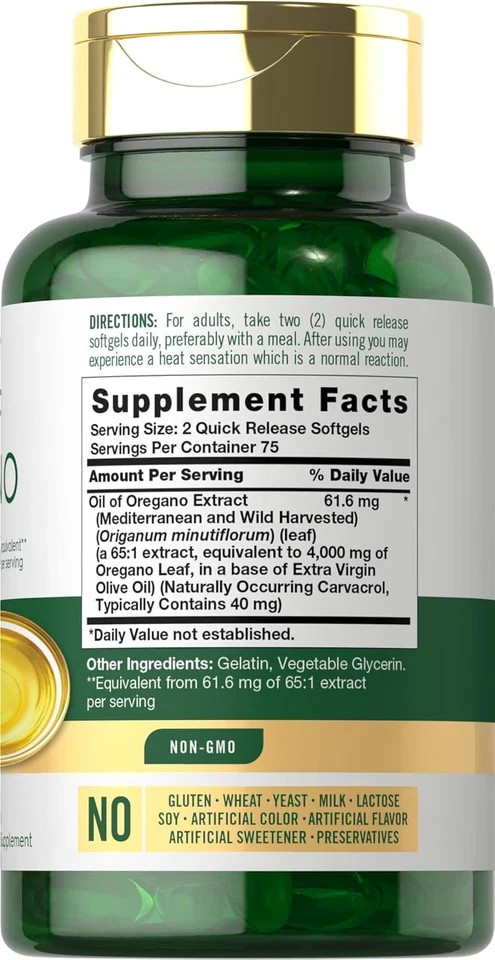 Oregano Oil 4000Mg Supplement | 150 Softgel Capsules | Contains Carvacrol | Non-