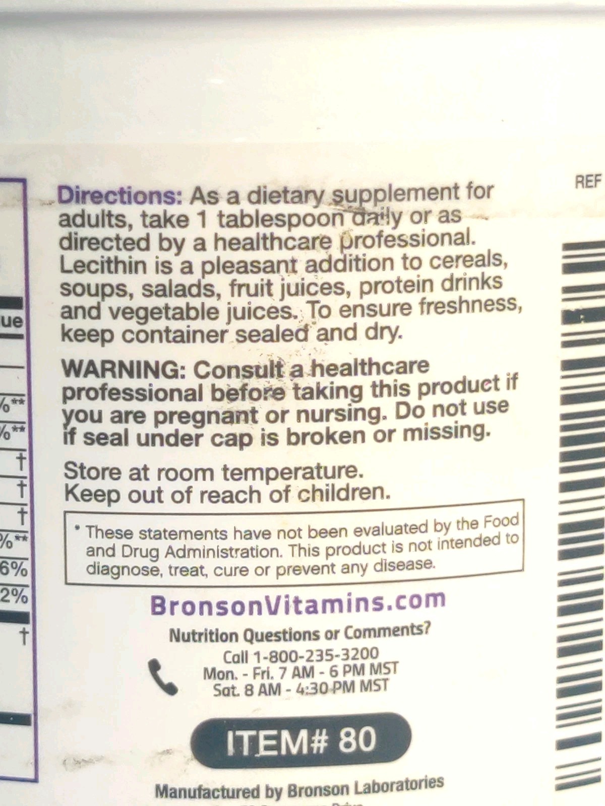 Bronson Lecithin Granules (Powder) 7500 MG BRAIN SUPPORT 1 Lb – Exp 11/26 Read