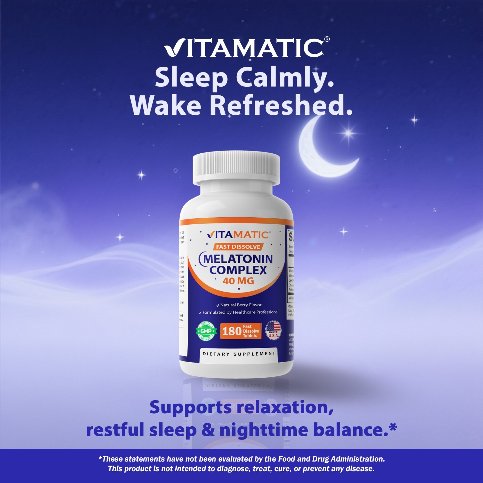 Vitamatic Fast Dissolve Melatonin Complex 40 mg – Natural Berry Flavor – 180 Tab