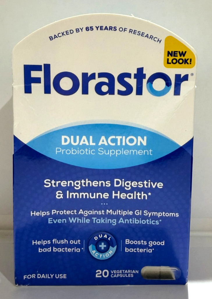 Florastor Dual Action Probiotic Supplement 20 Capsules Exp:04/27+