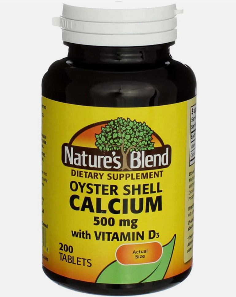 Nature’s Blend Oyster Shell Calcium + Vitamin D3 Tablets, 500 mg, 200 Ct