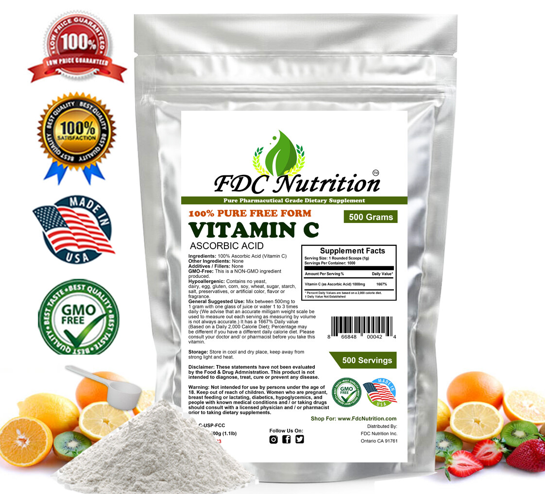 500g (1.1 lb)100% PURE Ascorbic Acid Vitamin C NonGMO non-irradiated