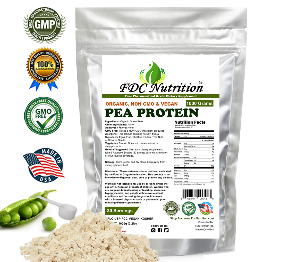 Organic Pea Protein Powder – Vegan -NON-GMO -HIGH PROTEIN – Pro Isolate 2.2lb