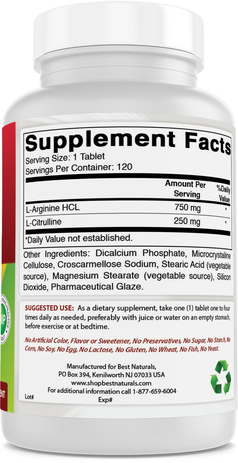 2 Pack Best Naturals L-Arginine L-Citruline Complex 1000 mg 120 Tablets
