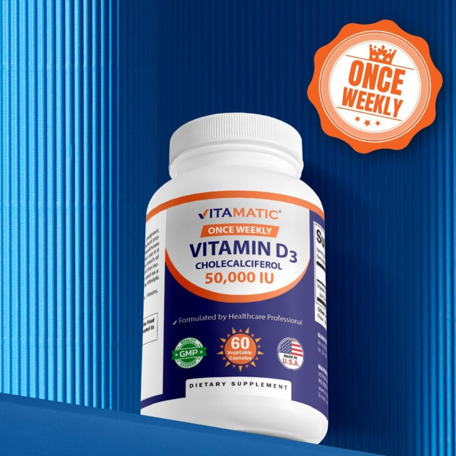 Vitamatic Vitamin D3 50000 IU 60 Capsules Once Weekly 1 Year Supply Gluten Free
