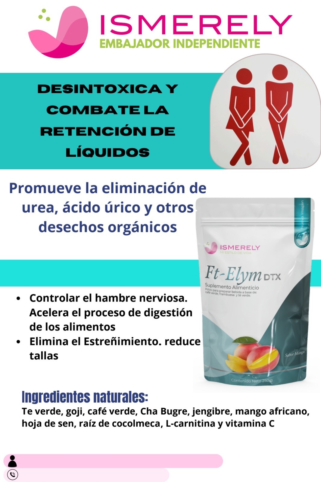 Ismerely Ft-Elym DTX Sabor MANGO quema grasa, desintoxica, elimina toxinas