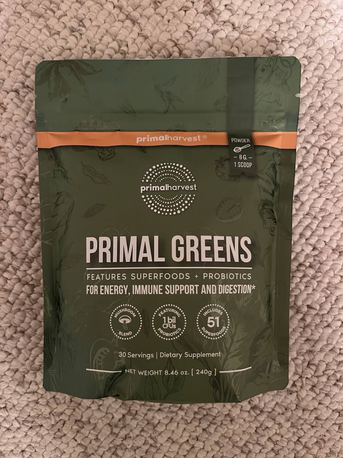 Primal Harvest Super Greens Powder 30 Servings with 50+ Superfood and Probiotics