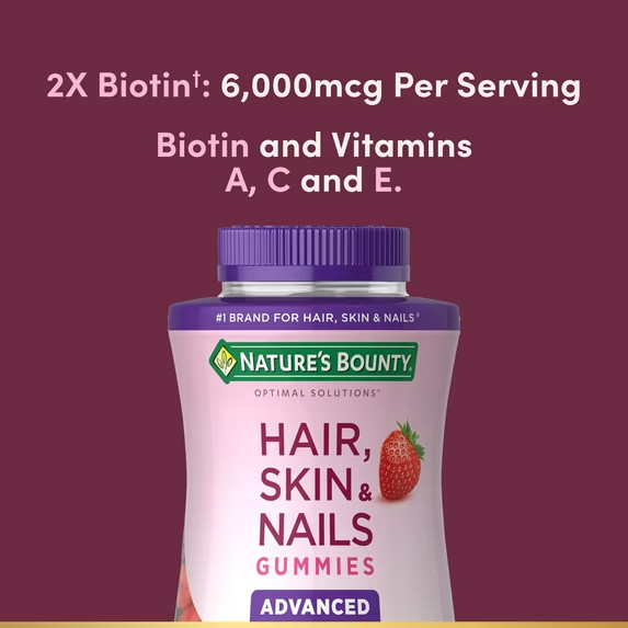 Nature’s Bounty Advanced Hair,Skin and Nails Gummies,Vitamins ,Strawberry, 90 Ct