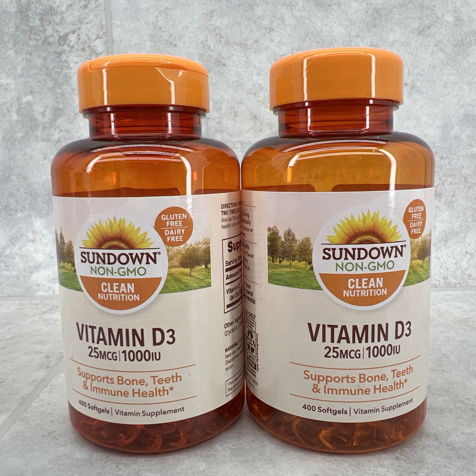 2 Bottles! Sundown Vitamin D3 for Immune Support 25 mcg 400 softgels Exp 02/2028