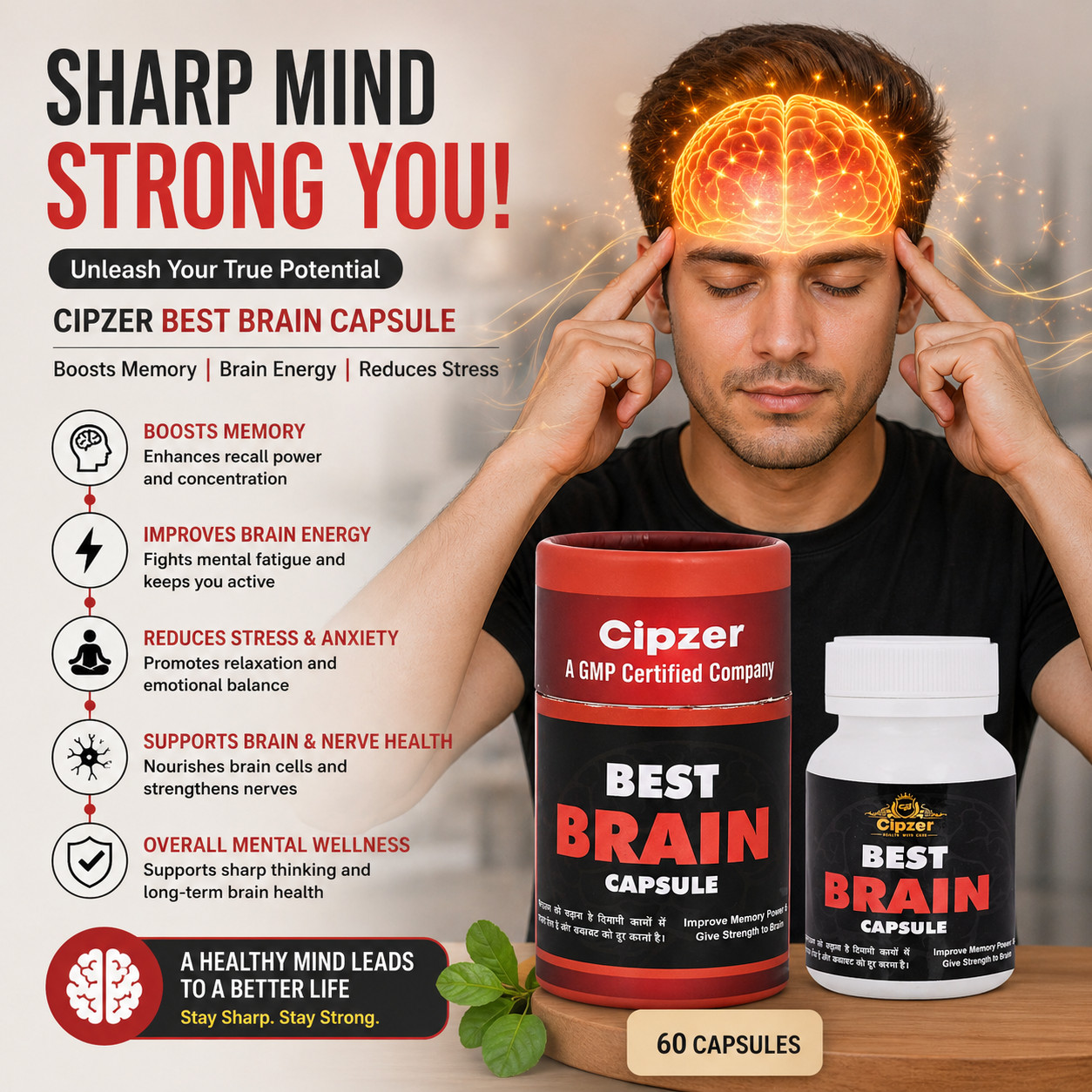 Cipzer Best Brain 60 Capsule Boosts Memory Power, Brain Energy & Reduces Stress
